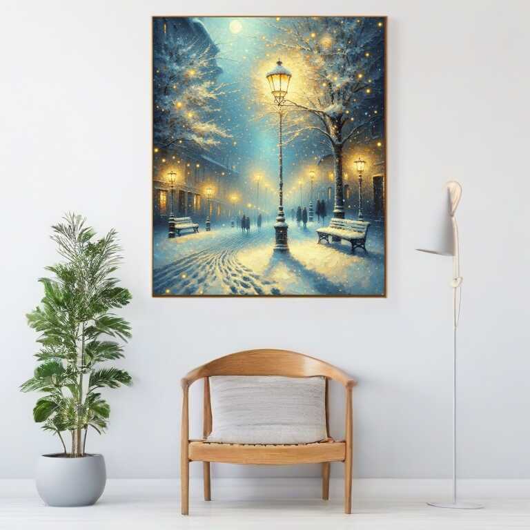 Verschneite Stadtlaterne – Malen nach Zahlen