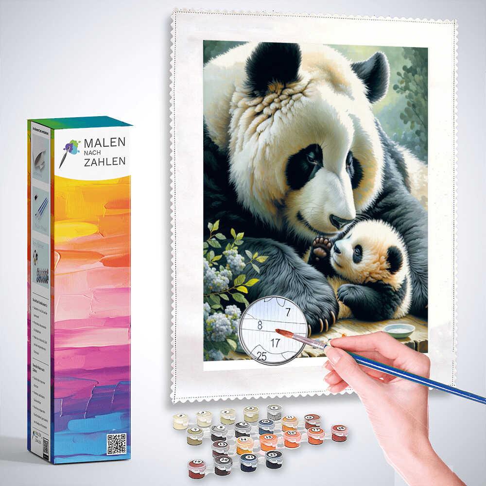 Panda Mutter mit Kind – Malen nach Zahlen