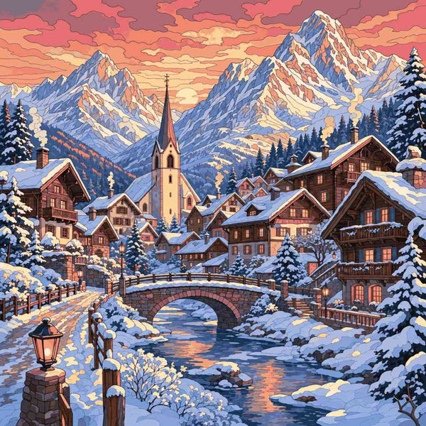 Malen nach Zahlen - Winterliches Bergidyll – Zauber des Abends
