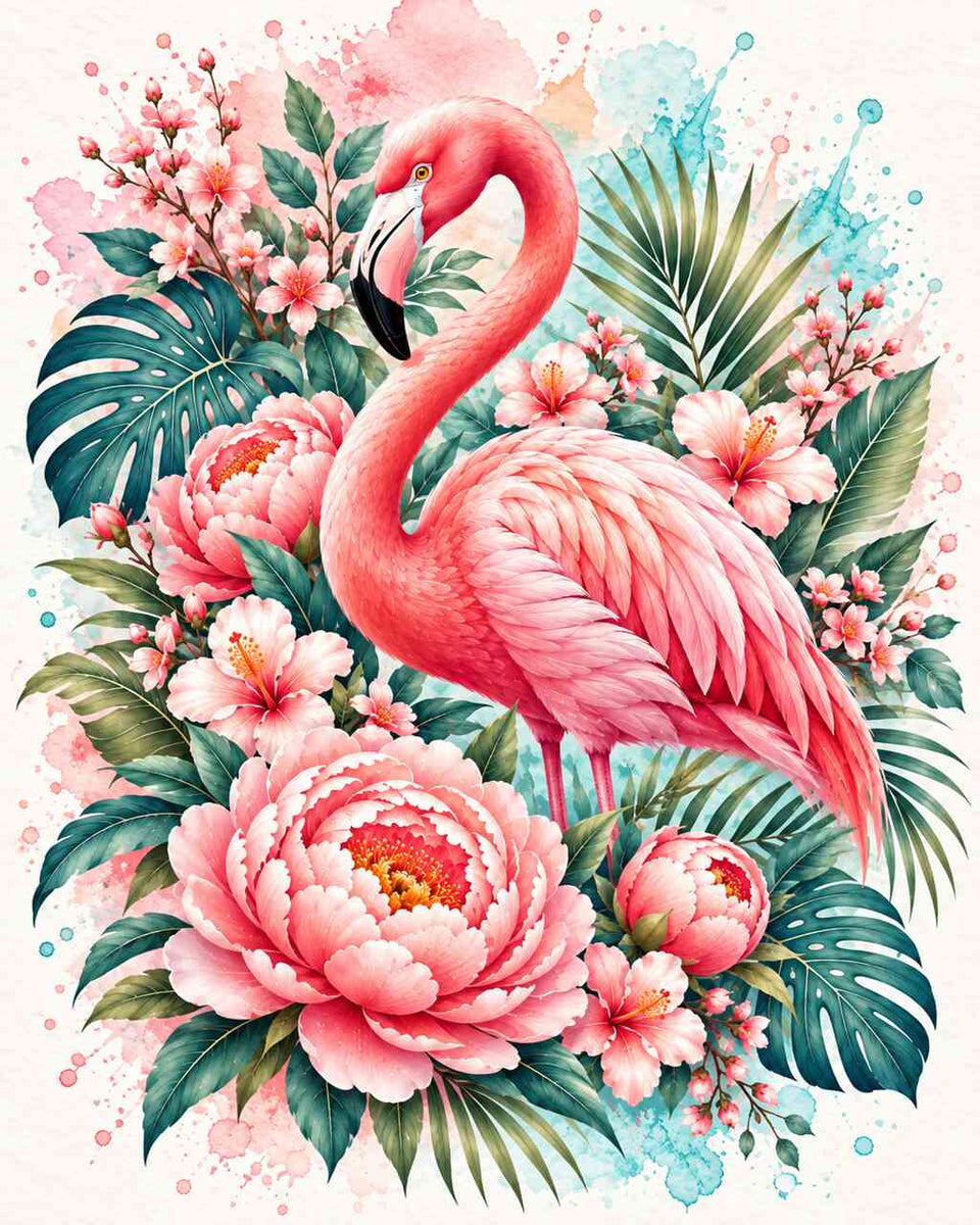 Malen nach Zahlen - Flamingozauber im Blütenmeer