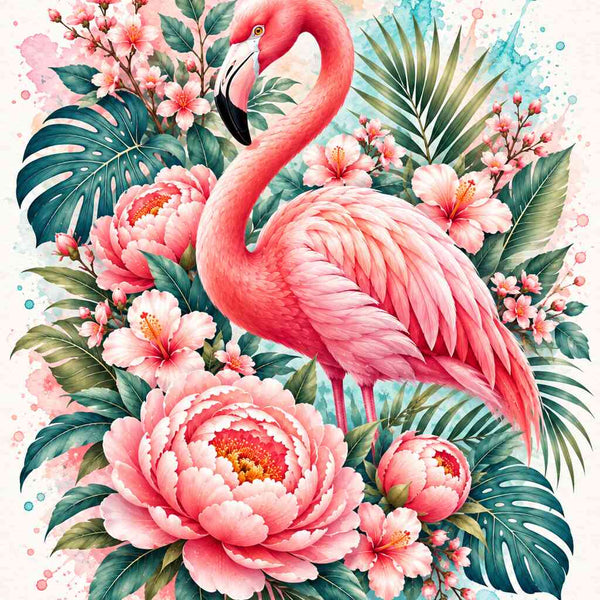 Malen nach Zahlen - Flamingozauber im Blütenmeer