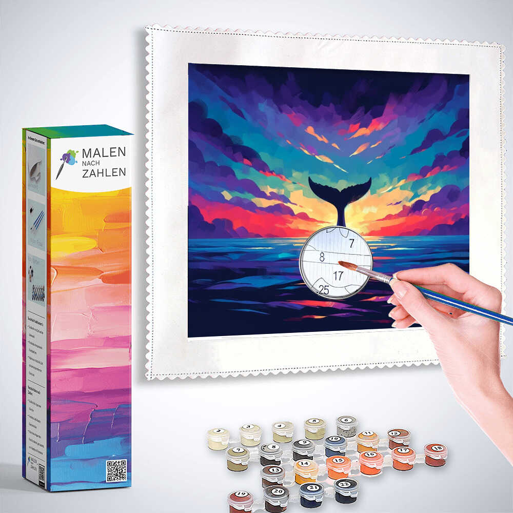 Malen nach Zahlen - Farben des Ozeantraums Set with colorful ocean painting and painting supplies