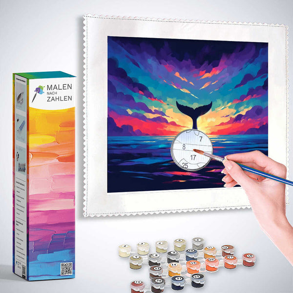Malen nach Zahlen - Farben des Ozeantraums Set with colorful ocean painting and painting supplies