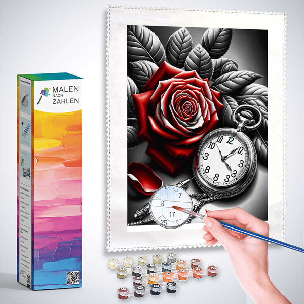 Malen nach Zahlen - Taschenuhr Rote Rose