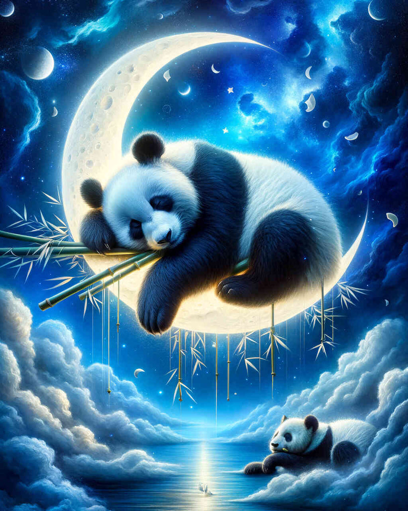Malen nach Zahlen - Pandabären auf dem Mond
