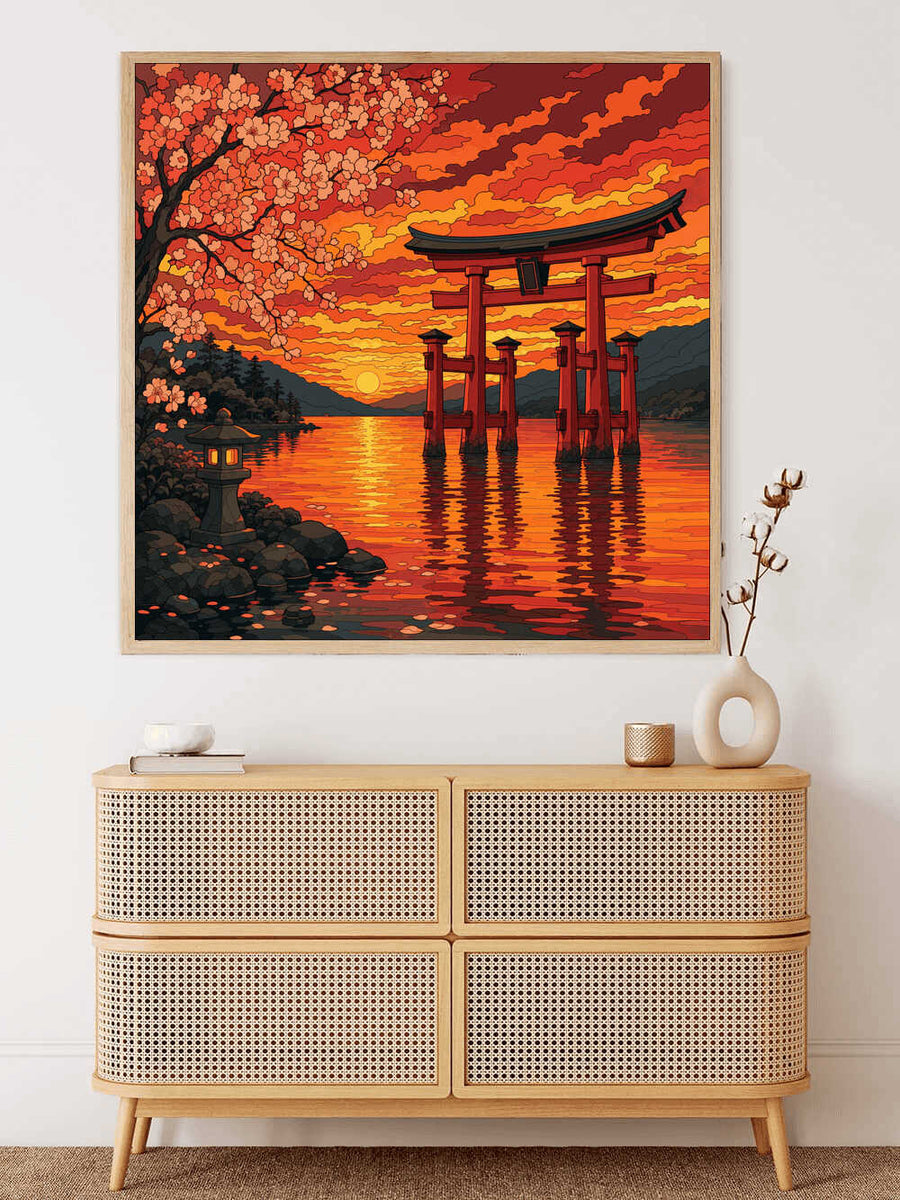 Malen nach Zahlen - Torii im Abendrot