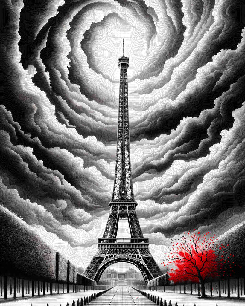 Eiffelturm in Schwarz und Weiß – Malen nach Zahlen