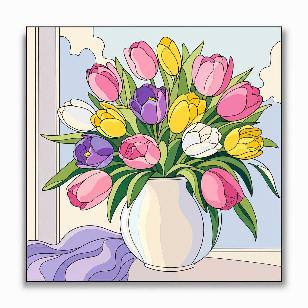 Malen nach Zahlen - Frühlingserwachen – Ein Meer aus Tulpen