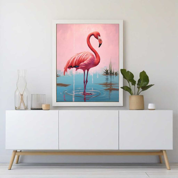Malen nach Zahlen - Sanfte Eleganz am Morgen, Flamingo in ruhigem Wasser, sanfte Dämmerung, moderne Wandkunst