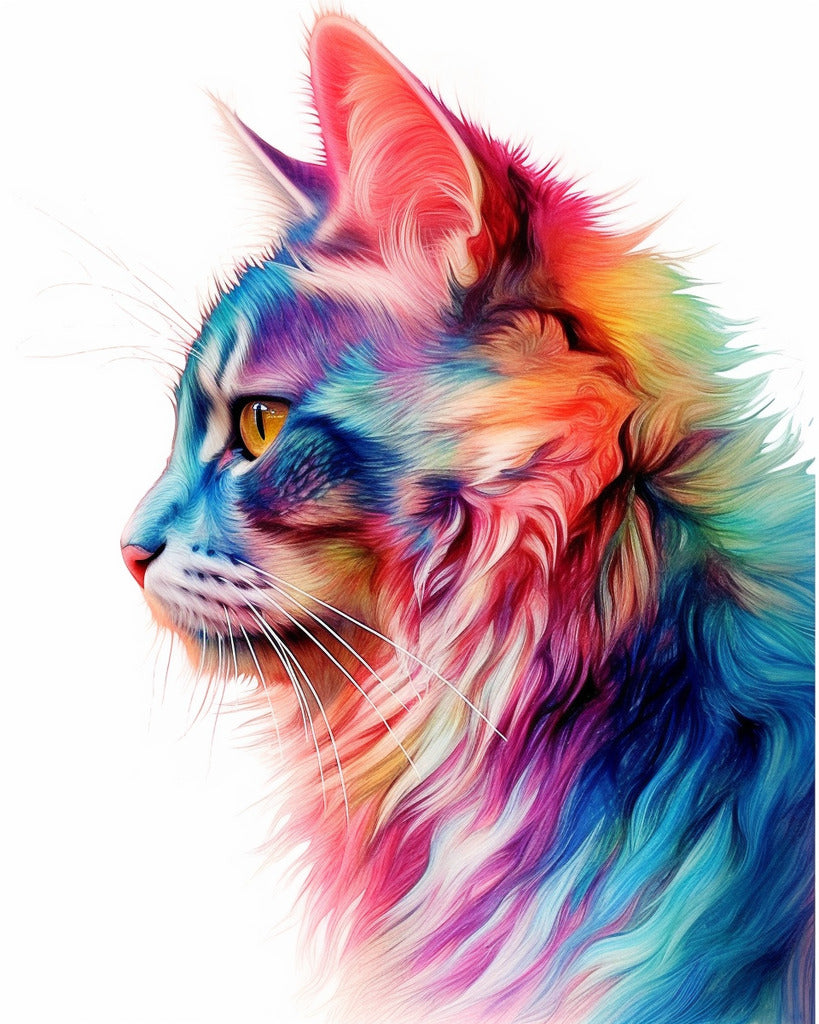 Katze im Profil, Farbenfroh - Malen nach Zahlen