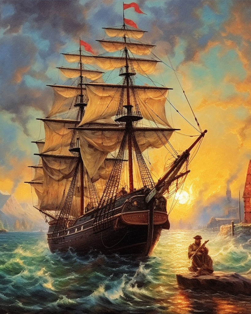 Schiff, Gemälde alt - Malen nach Zahlen