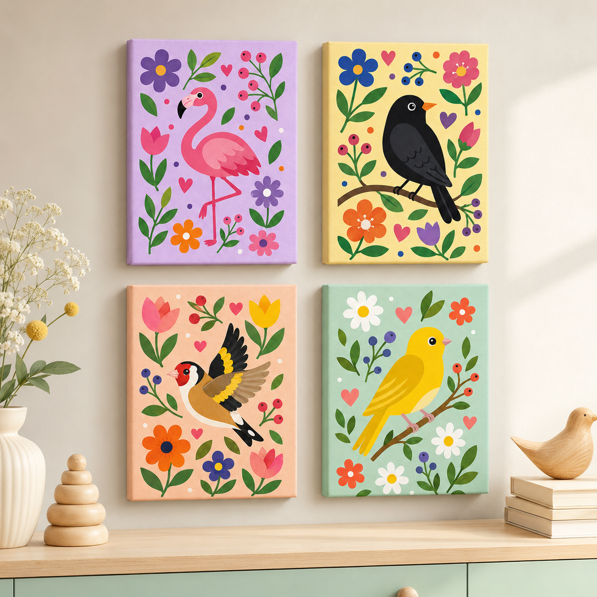 Colorful Birds 4er SET - Mini Malen nach Zahlen
