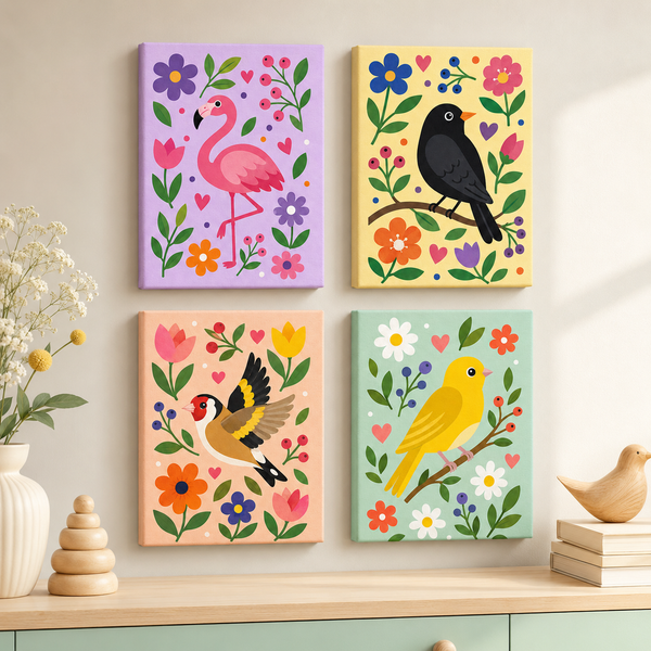 Colorful Birds 4er SET - Mini Malen nach Zahlen