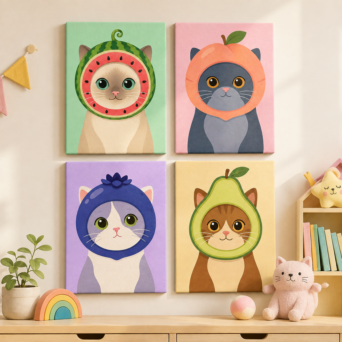Fruity Cats 4er SET - Mini Malen nach Zahlen