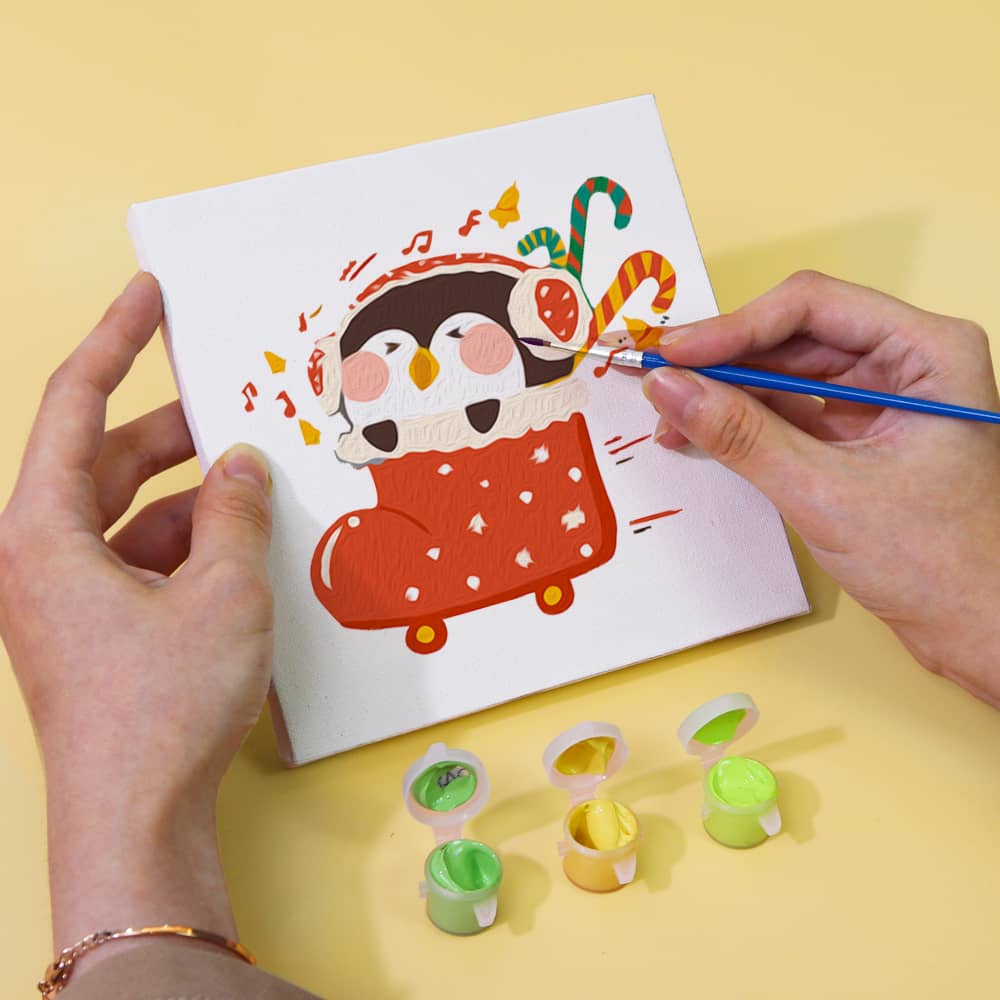 Winterliche Pinguinparade 6er SET - Mini Malen nach Zahlen