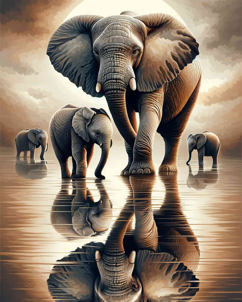 Spiegelbild, Kleiner und Großer Elefant – Malen nach Zahlen