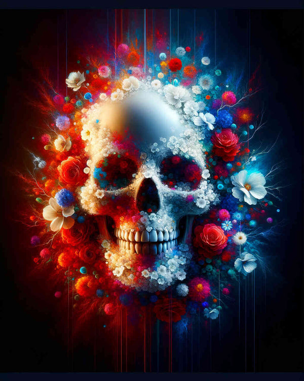 Malen nach Zahlen - Totenkopf mit Blumen