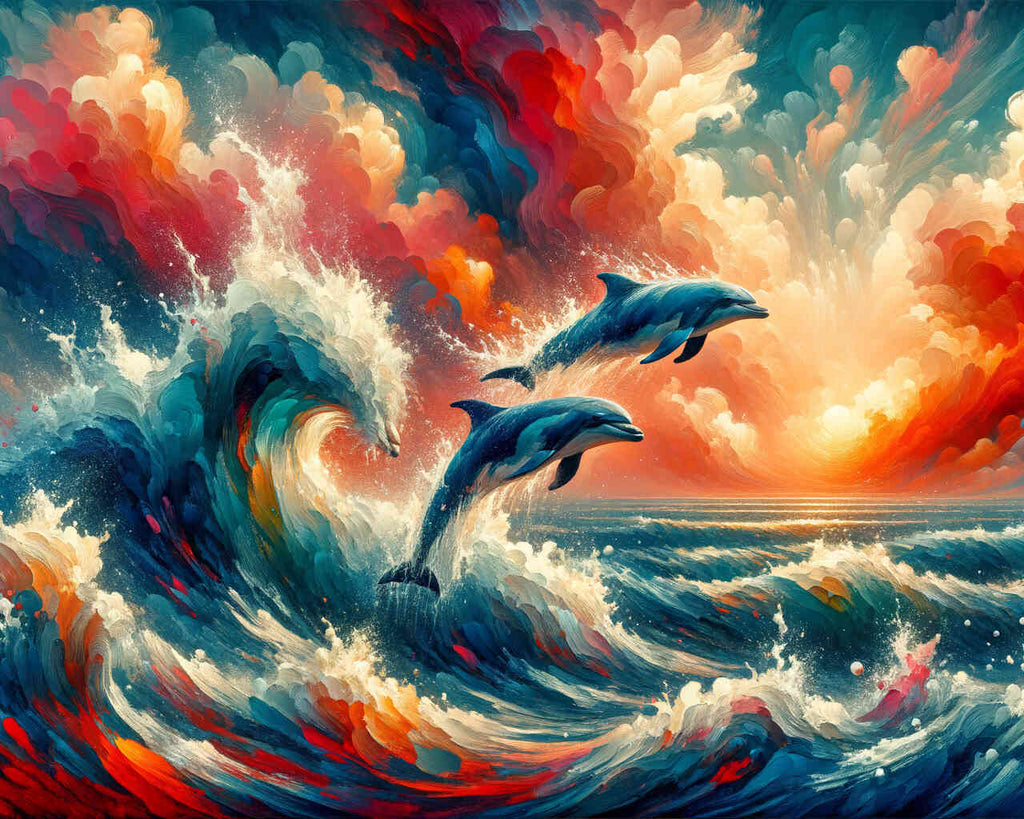 Welle mit Delfinen – Malen nach Zahlen
