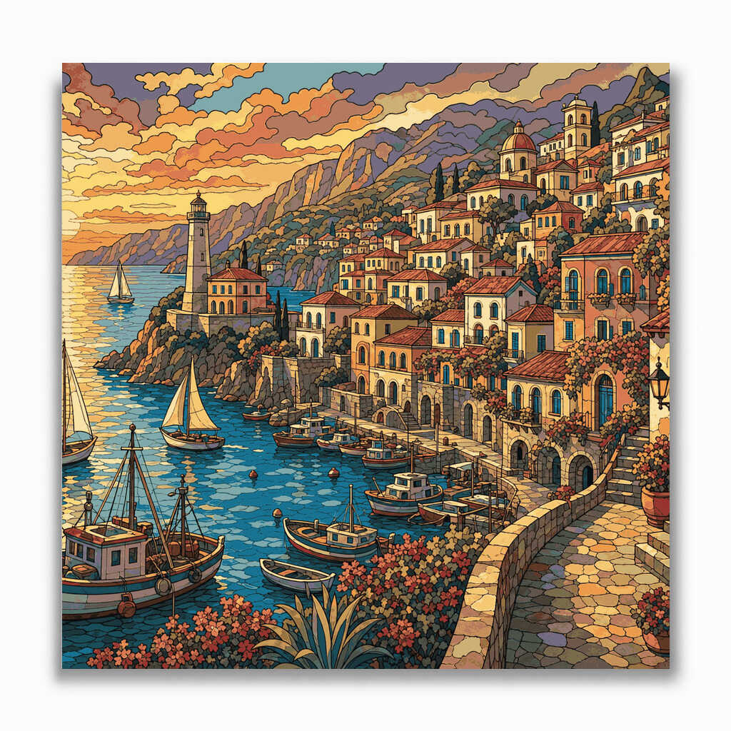Malen nach Zahlen - Sonnenuntergang in Amalfi – Mediterrane Magie
