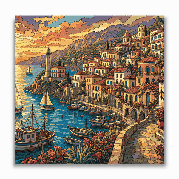 Malen nach Zahlen - Sonnenuntergang in Amalfi – Mediterrane Magie