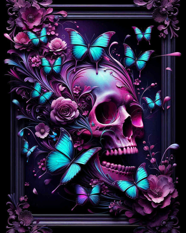 Malen nach Zahlen - Totenkopf mit Schmetterling