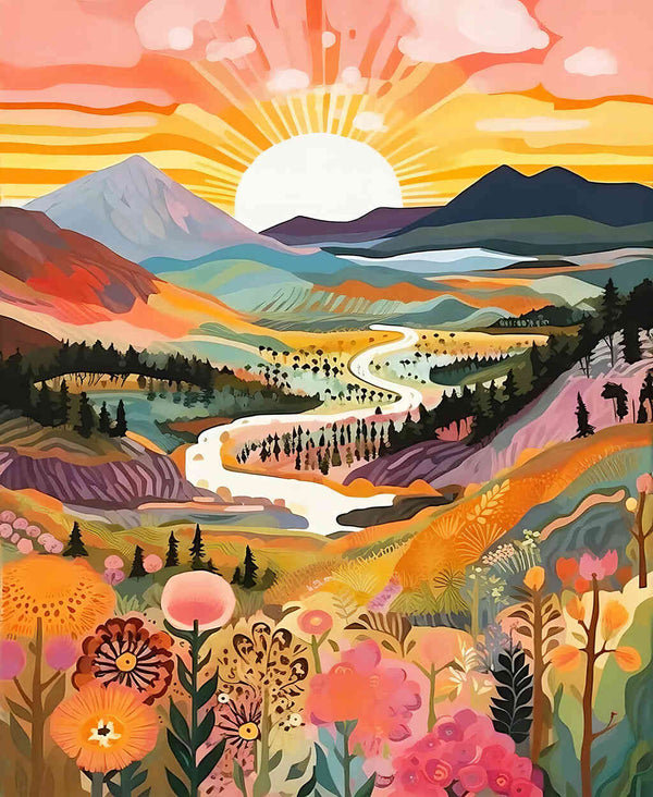 Malen nach Zahlen - Sonnenaufgang im Blumenparadies