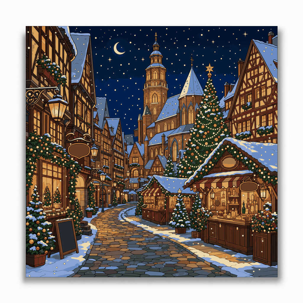 Malen nach Zahlen - Winternacht auf dem Weihnachtsmarkt