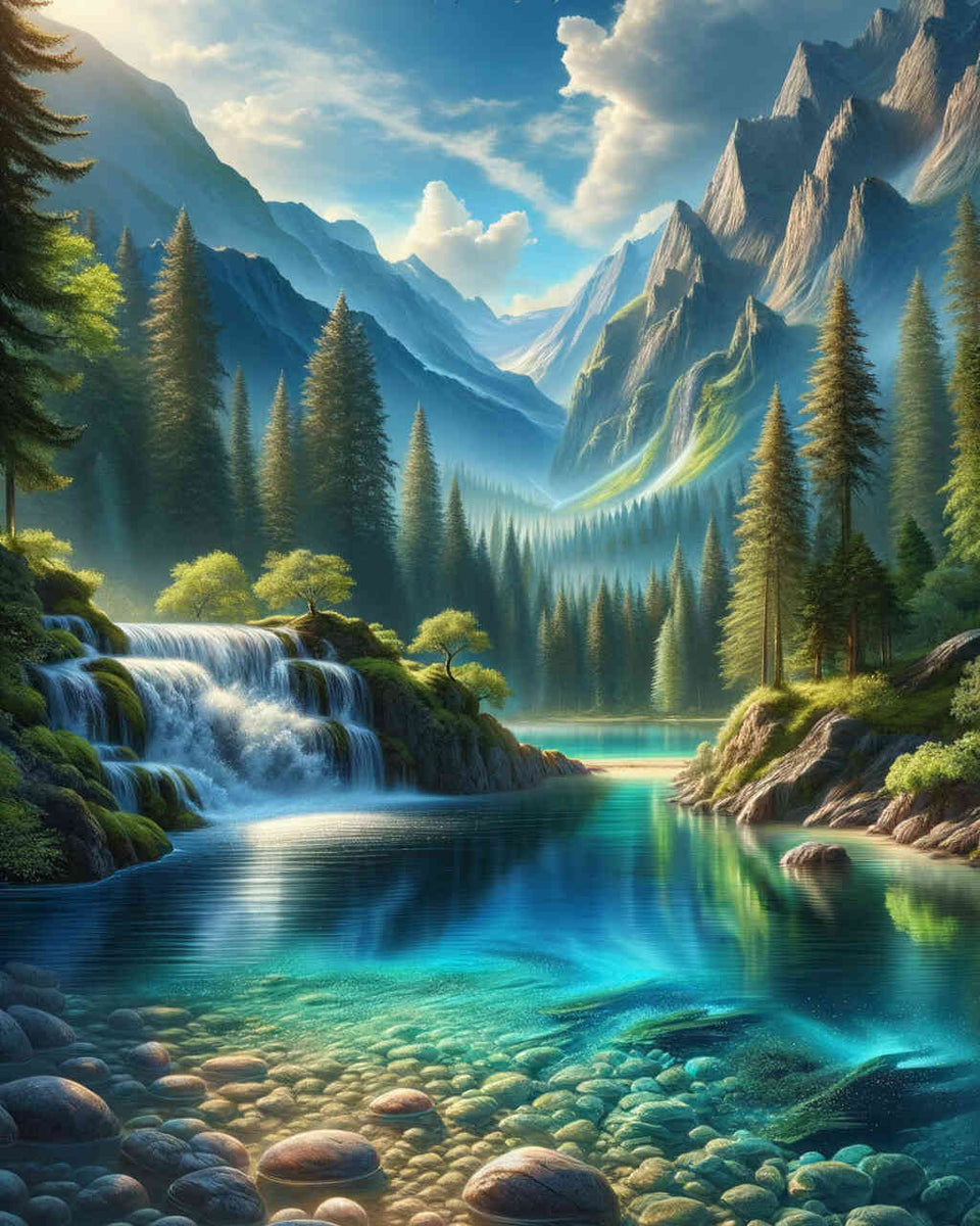 Malen nach Zahlen - Bergsee mit Wasserfall