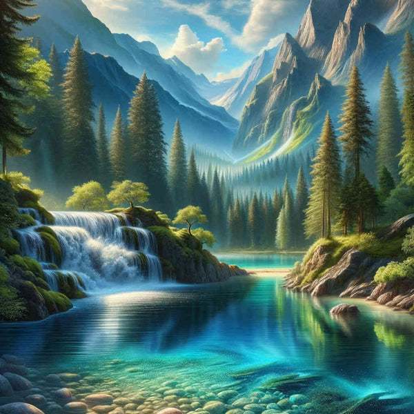 Malen nach Zahlen - Bergsee mit Wasserfall