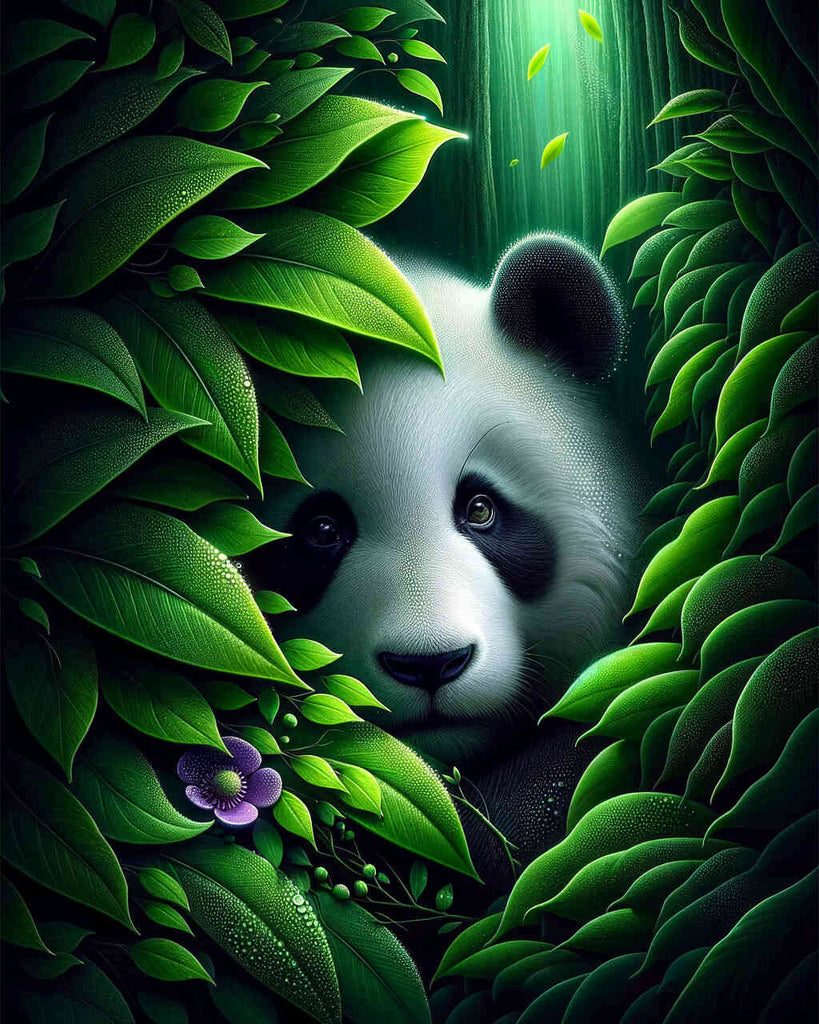 Malen nach Zahlen - Panda in Blättern
