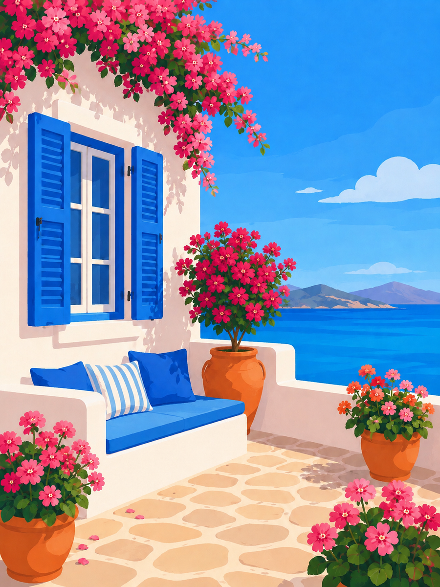 Santorini Dreams 4er SET - Mini Malen nach Zahlen