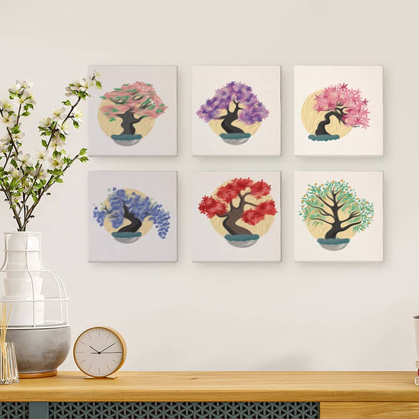 Blühende Bonsai-Kunstwerke 6er SET - Mini Malen nach Zahlen