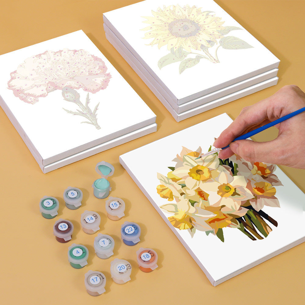 Bunte Blumenvielfalt Two 6er SET - Mini Malen nach Zahlen