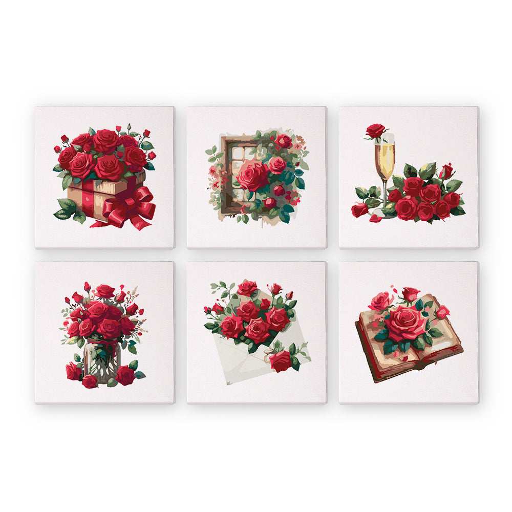 Rote Rosen 6er SET - Mini Malen nach Zahlen