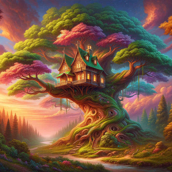 Haus im Baum - Malen nach Zahlen