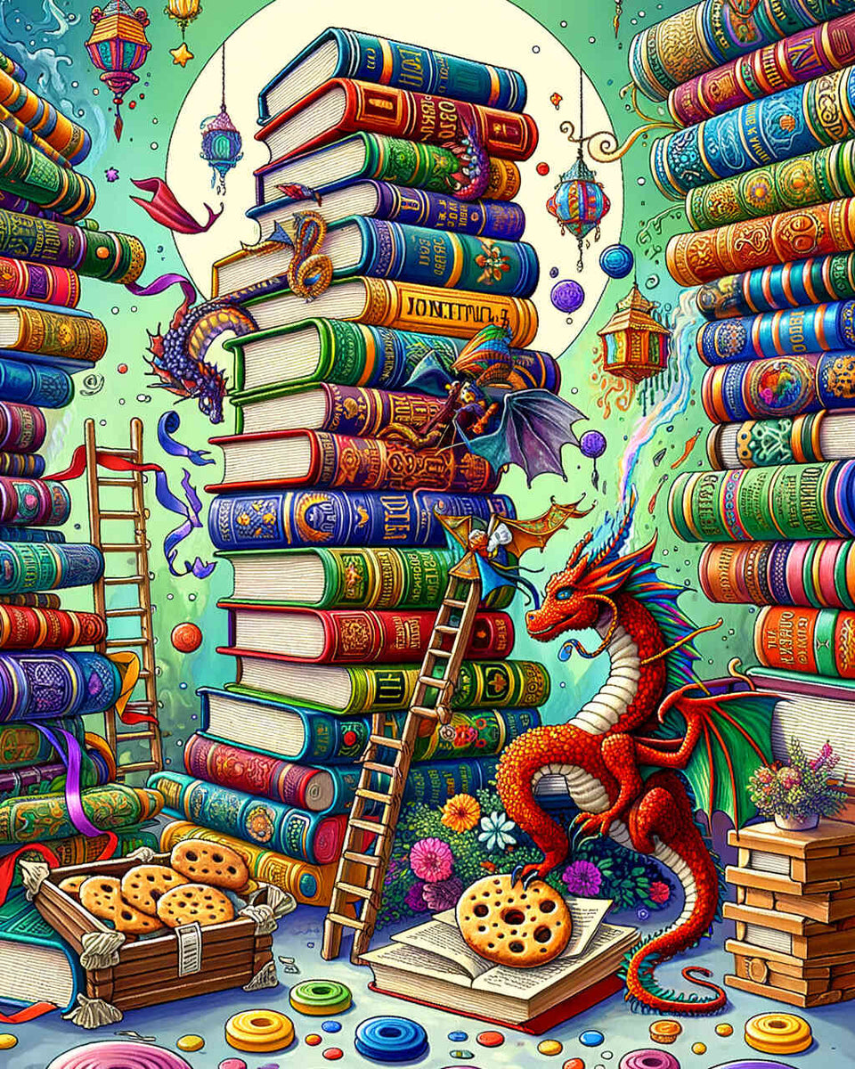 Malen nach Zahlen - Bücherturm, Cartoon
