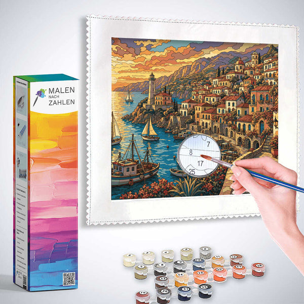 Malen nach Zahlen - Sonnenuntergang in Amalfi – Mediterrane Magie