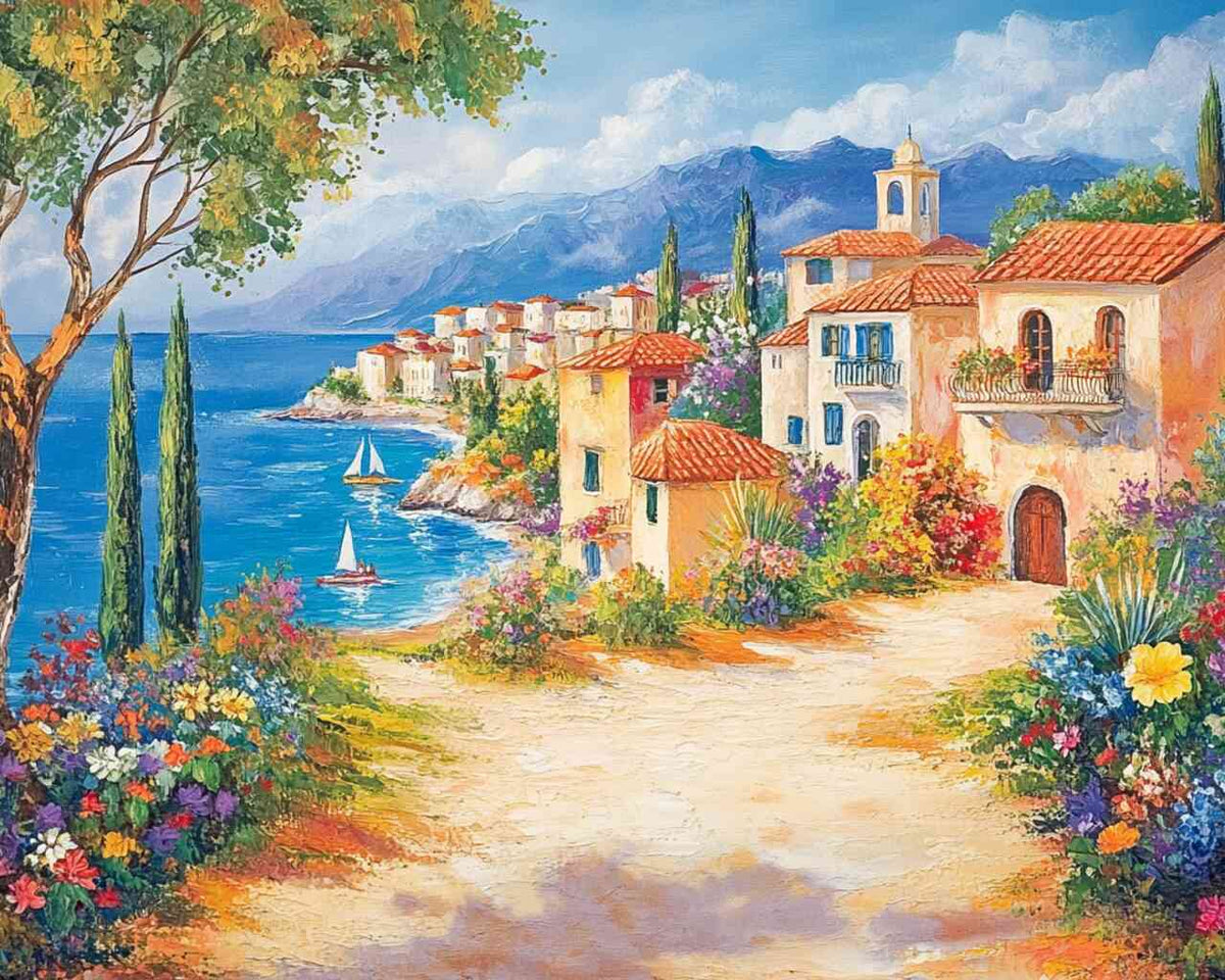 Malen nach Zahlen - Mediterrane Idylle, malerische Landschaft