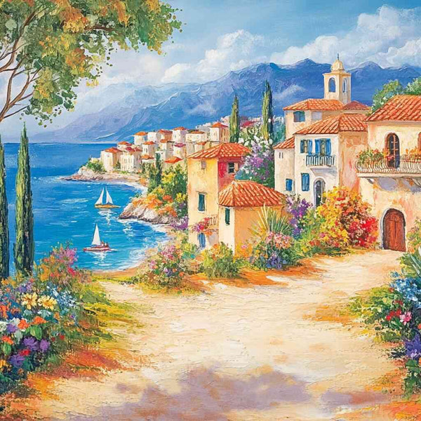Malen nach Zahlen - Mediterrane Idylle, malerische Landschaft