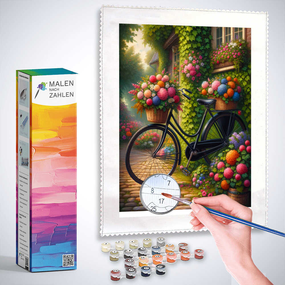 Malen nach Zahlen - Blumenfahrrad