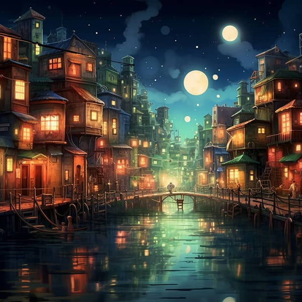 Stadt mit Lichterspielen - Malen nach Zahlen