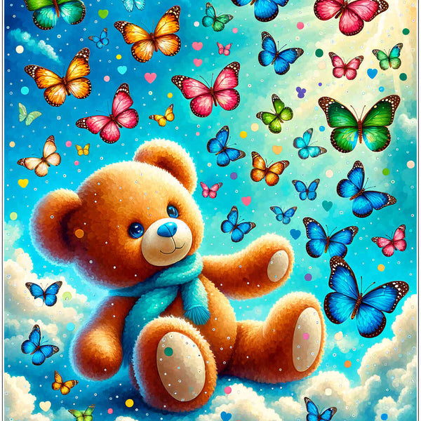 Malen nach Zahlen - Teddy umgeben von Schmetterlingen
