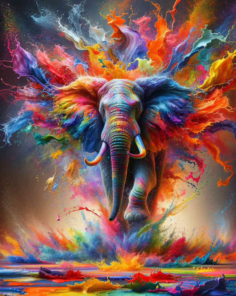 Elefant sprüht Farbe – Malen nach Zahlen