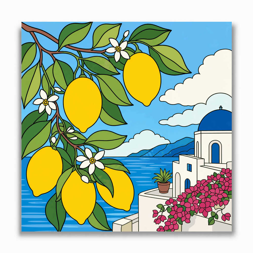 Malen nach Zahlen - Zitronensommer über Santorini
