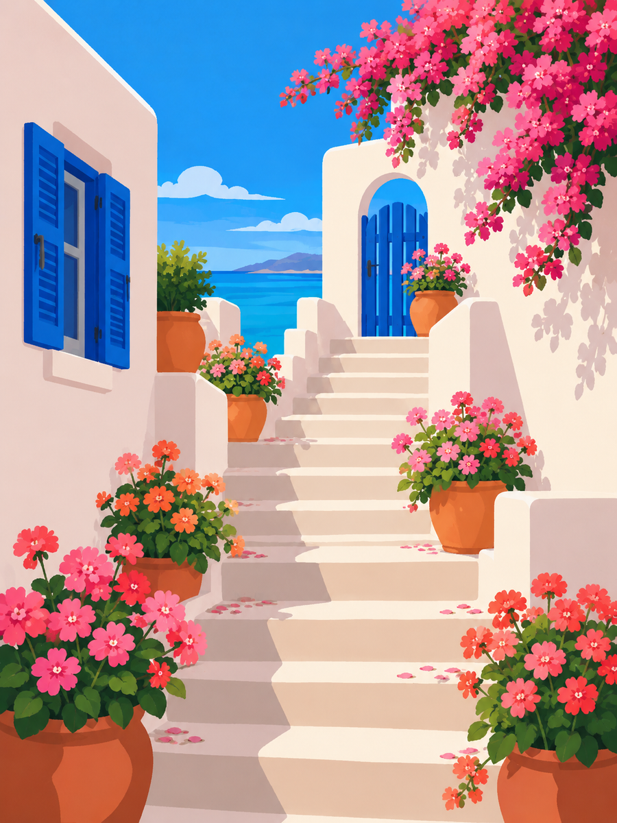 Santorini Dreams 4er SET - Mini Malen nach Zahlen