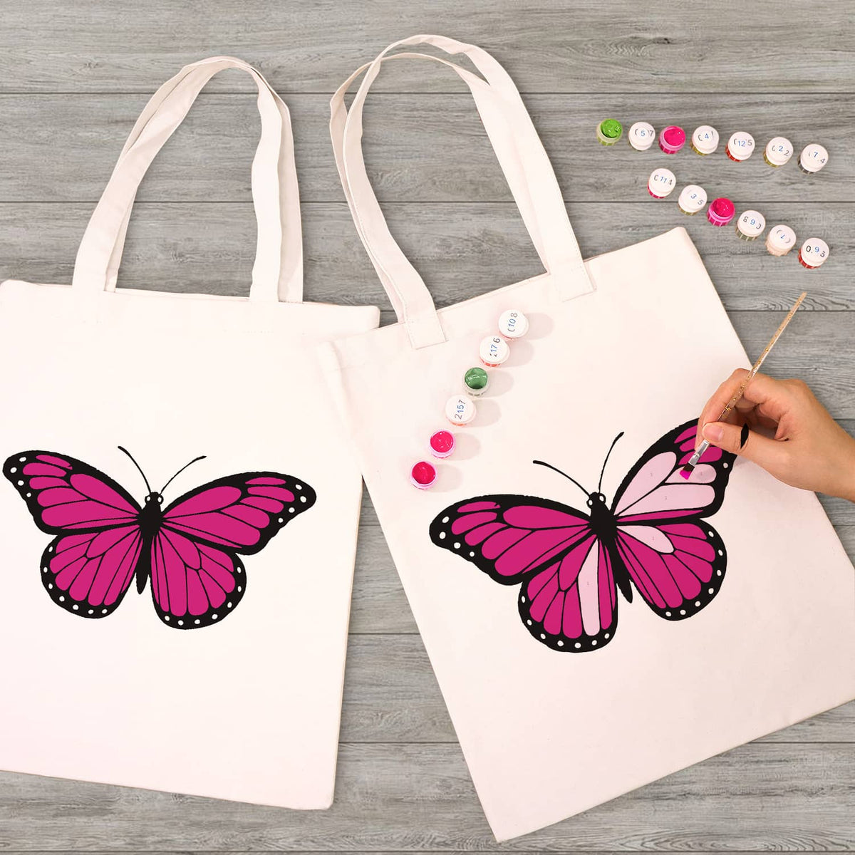 Stofftaschen, Schmetterling - Malen nach Zahlen