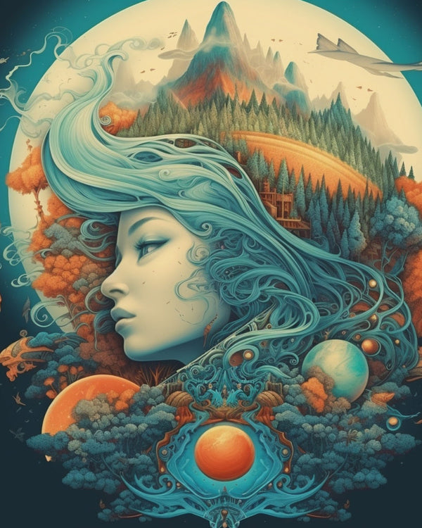 Frau, Wasserfall - Malen nach Zahlen