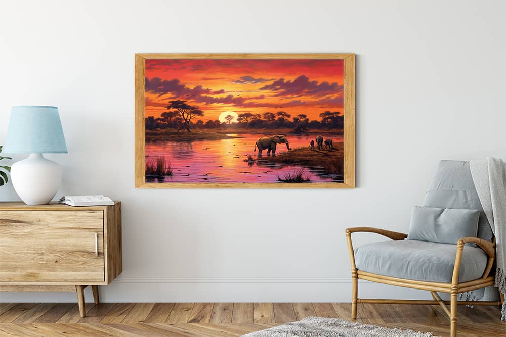 Afrika, Abendrot mit Fluss - Malen nach Zahlen