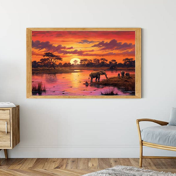 Afrika, Abendrot mit Fluss - Malen nach Zahlen