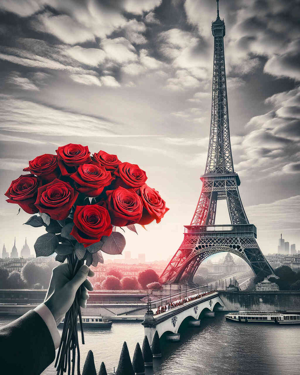 Malen nach Zahlen - Eifelturm mit Rosen